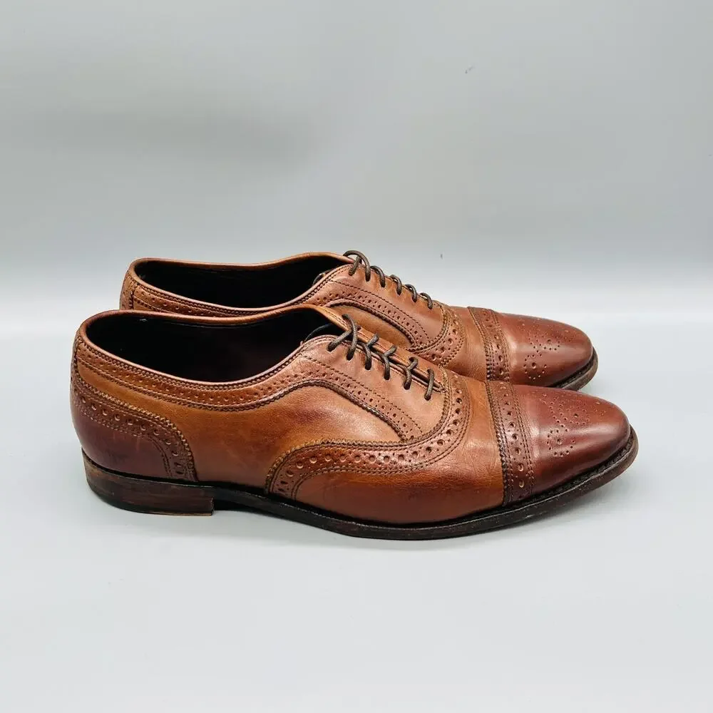 Allen Edmonds Shoes Mens 9.5 Brown Leather Cap Toe Oxford Slip On Dress Brogue